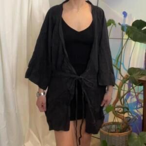 all things golden Black linen blend kimono with tie waist size small